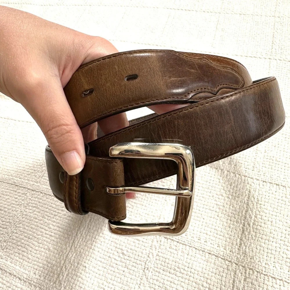 VTG Resistol Brown Leather Western Belt 44 Embossed Silver Buckle Cowboy